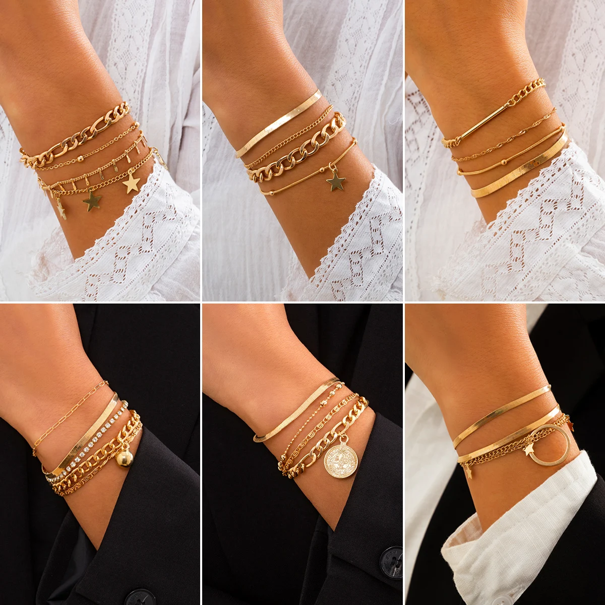 Многослойные браслеты IngeSight.Z с плоской змеиной цепочкой женские маленьким