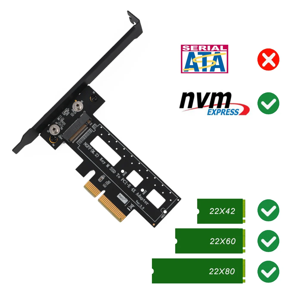 

M.2 Riser Card Set M.2 NVME NGFF Key M to PCI Express 4X Host PCIe Adapter Card with Heatsink for Mac Windows Linux