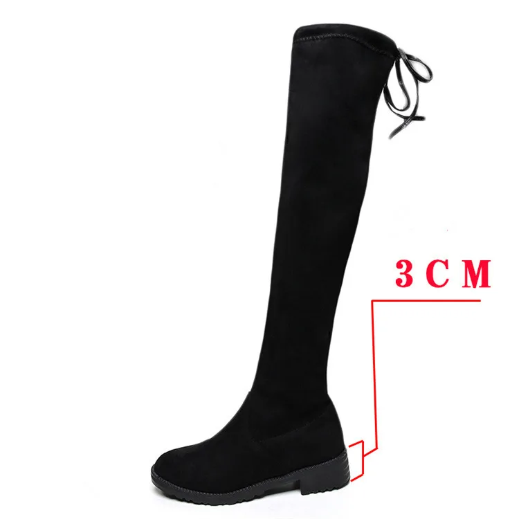 

Plush knee elastic boots 2021 winter new high boots Korean suede thick heel middle heel women's cotton boots