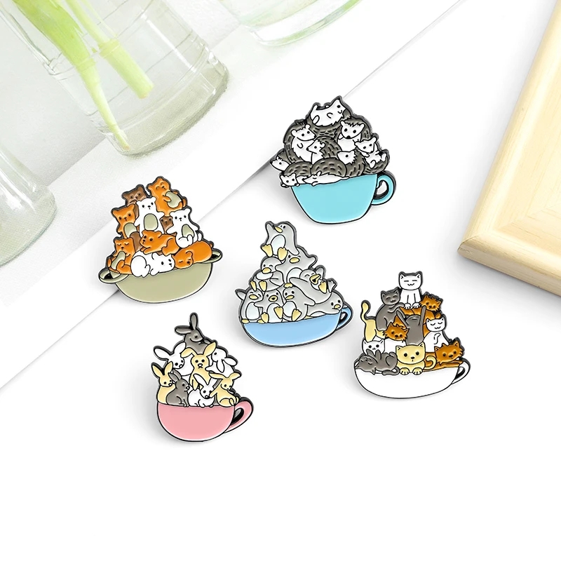 

Animal Enamel Pin Penguin Laepl Pin Rabbit Badges Hedgehog Pins Up Cat Metal Brooch Dog Jewelry Kawaii Cartoon Gifts For Child