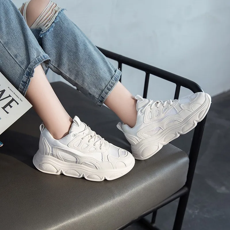 Кроссовки женские кожаные на платформе массивные толстая подошва шнуровке