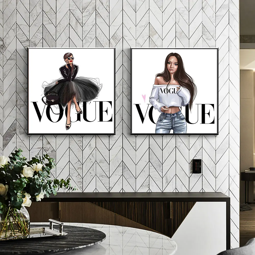 

Classic Magazine Poster Fashion Girl Canvas Painting On The Wall Art Print High-heeled Shoes Picture For Living Room Decor