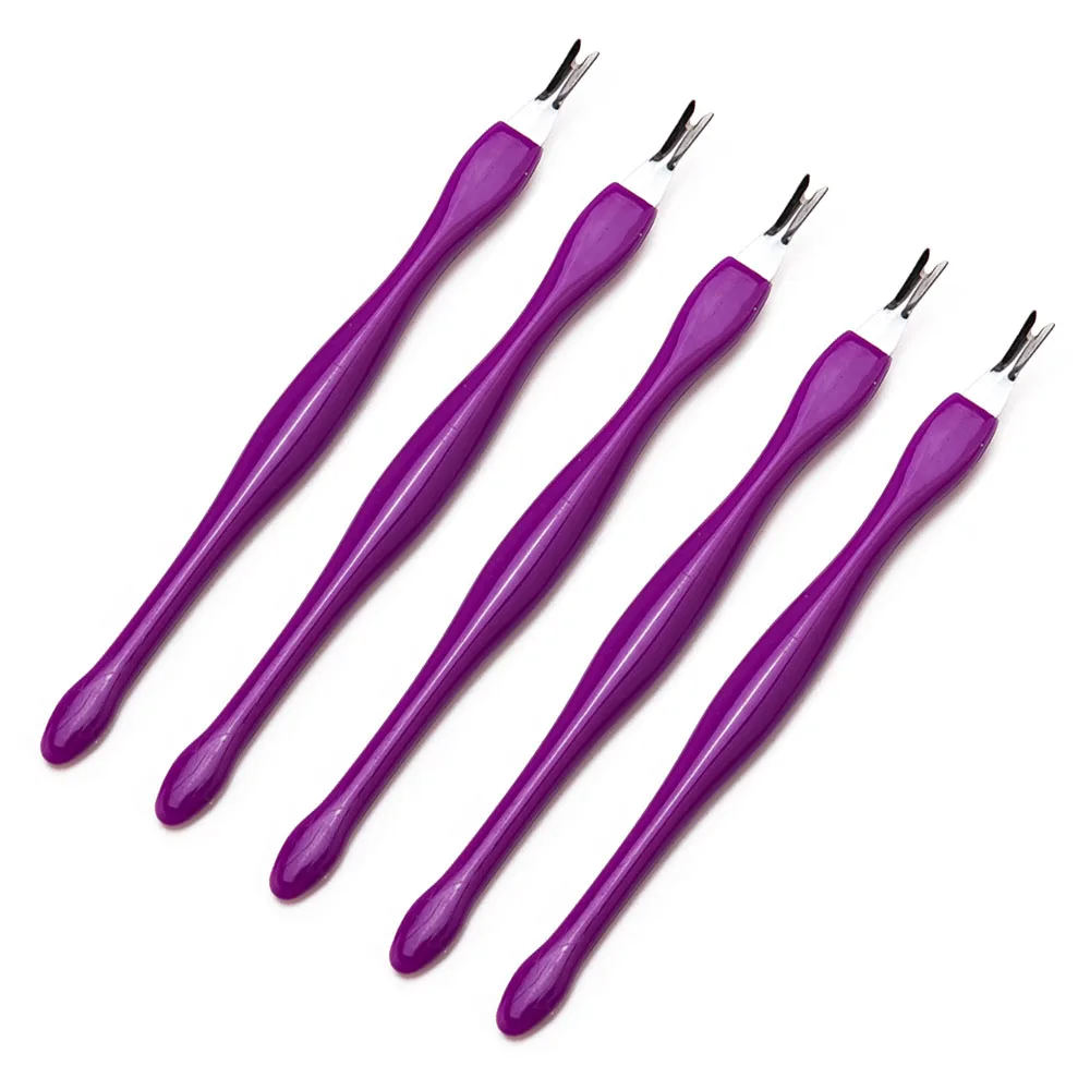 Purple 5pc Stainless Steel Cuticle Pusher Dead Skin Removal Fork Trimmer Peeling Knife Cuticle Remover Manicure Pedicure Tools - Цвет: Purple