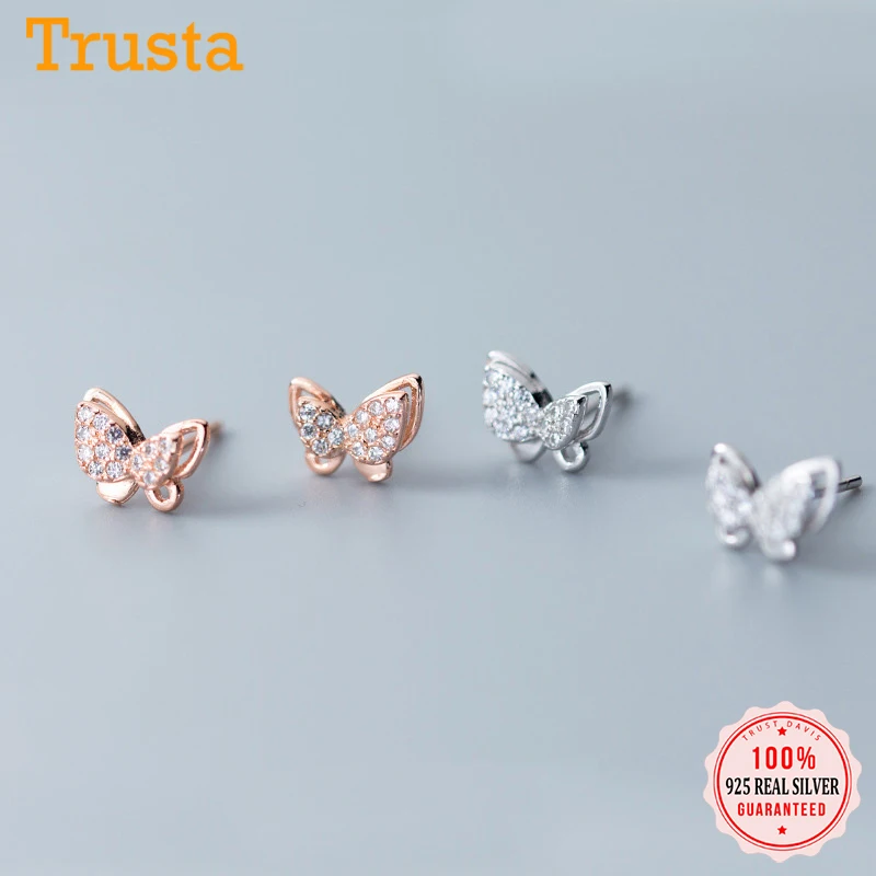 Trustdavis Настоящее серебро 925 пробы женская мода CZ бабочка серьги-гвоздики подарок
