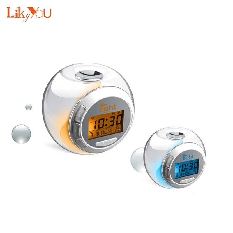 Цифровые электронные часы будильник с 6 естественные звуки 7 цветов меняющийся