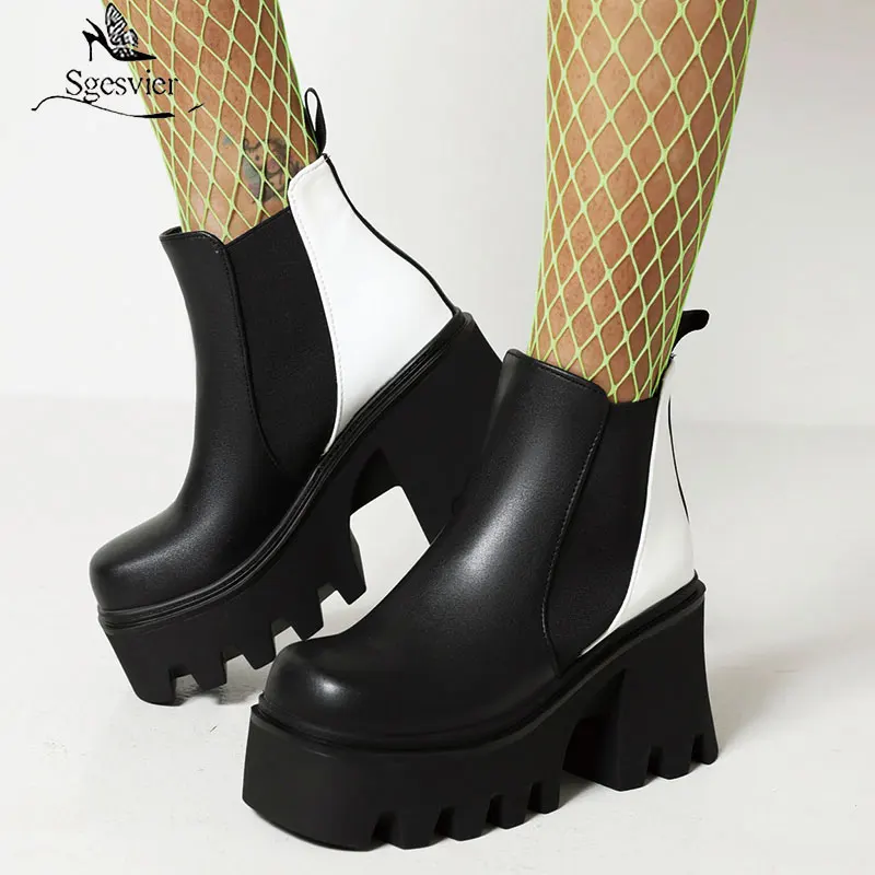 

Sgesvier Square High Heel Women Ankle Boots Zebra Print PU Leather Ladies Motorcycle Boots Short Plush Fall Winter Women Boots