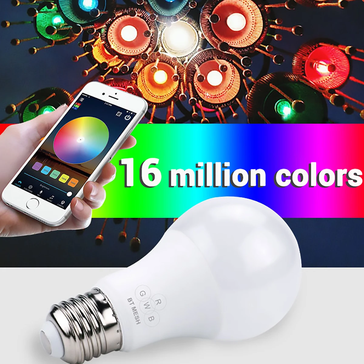 Умный домашний Bluetooth светильник светодиодная лампа RGB изменяемая яркая E27