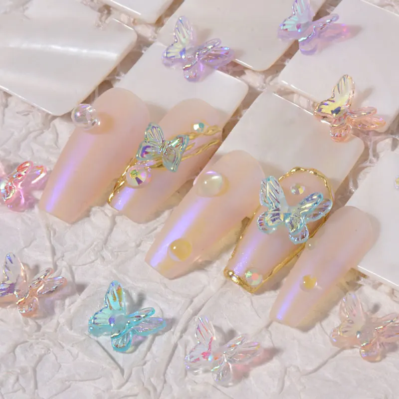 

8Pcs Aurora Butterfly Nail Rhinestones 3D Flying Butterflies Nail Art Ornaments Colorful Manicure Accessories Nails Decoration