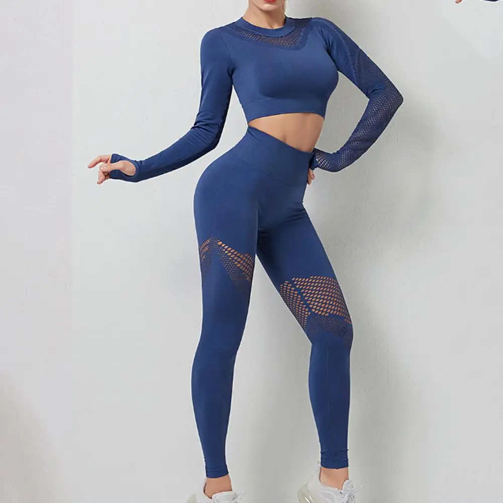 Новые бесшовные комплекты для йоги женский спортивный костюм фитнеса бега