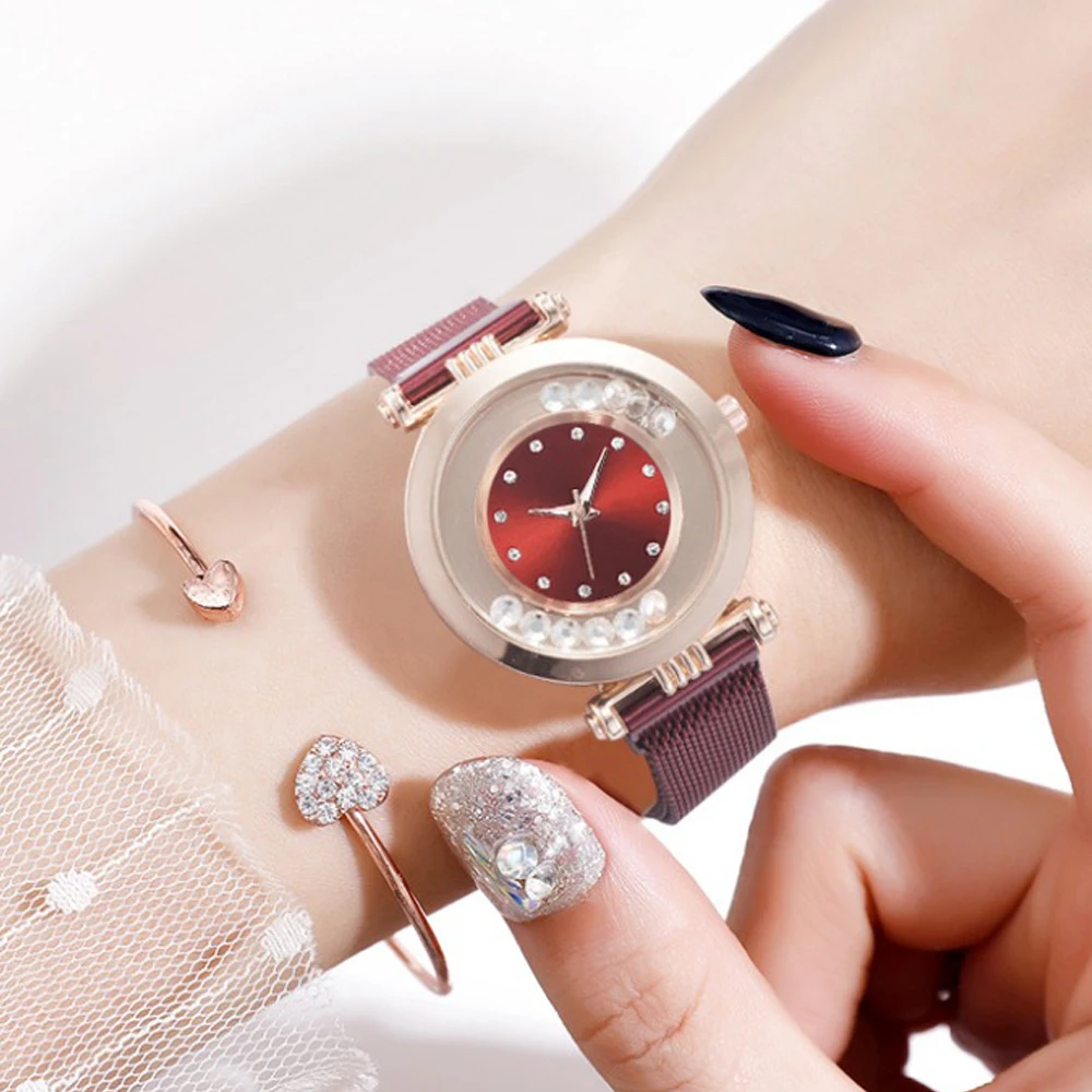Роскошные/модные алмазные женские магнитные часы дамский браслет кварцевые
