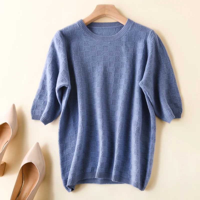 Новинка 100% кашемировый женский свитер рубашка с коротким рукавом шерсть женские