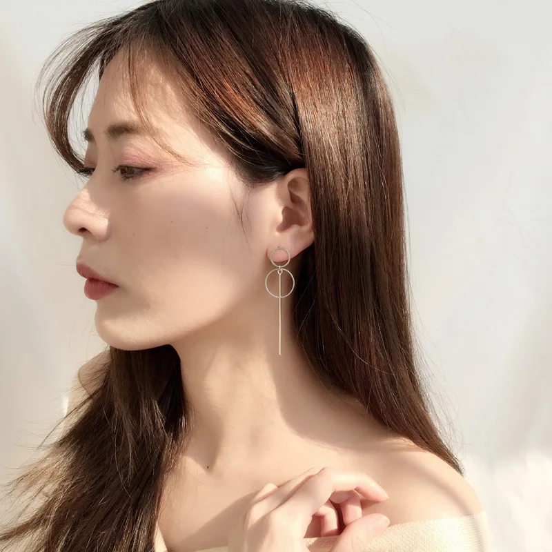 

Simple Fashion 925 Sterling Silver Circle Tassel Long Earrings Ear Line Women Jewelry boucle d'oreille eh1151