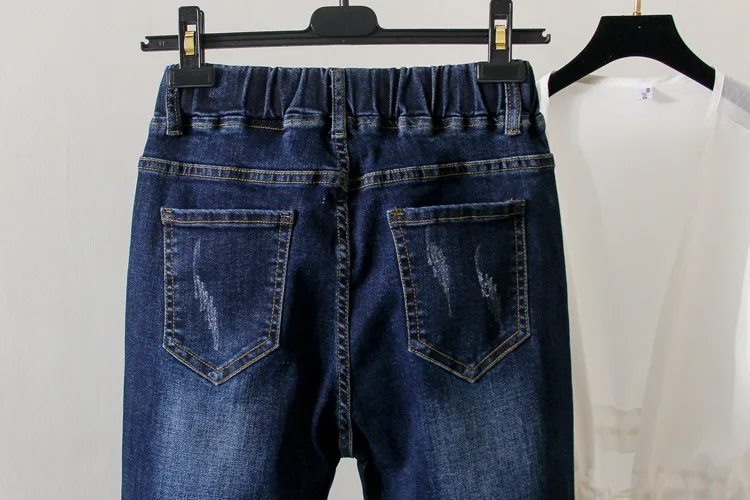 Большие размеры женские осенние и зимние новые L-5XL вышитые джинсы талии эластичные Стрейчевые брюки темно-синие джинсовые шорты для студентов