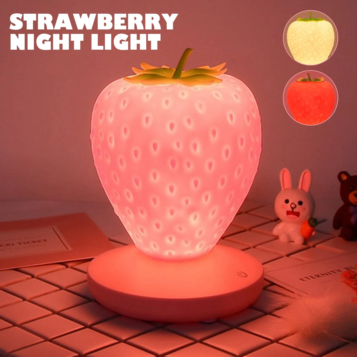 

Touch Dimmable LED Night Light Silicone Strawberry Nightlight USB Bedside Lamp For Baby Children Kids Gift Bedroom Decoration