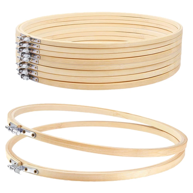 

10 Pieces 8 Inch Embroidery Hoops Round Adjustable Bamboo Circle Cross Stitch Hoop Ring Bulk for Art Craft Handy Sewing