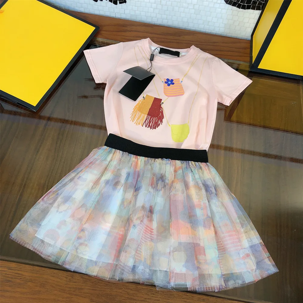 

Designer Children's Clothing Kids Girl Sets Summer 2021 New Cute Casual Cotton T-shirt+Mesh Voile Skirt 2Pcs Baby Clothes Outfit