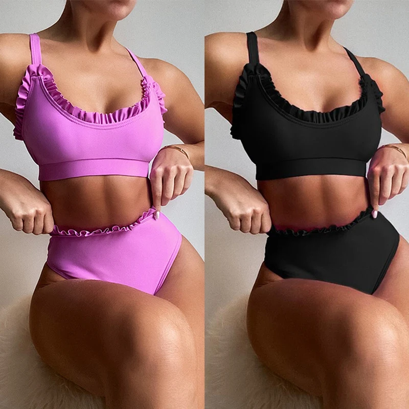 

Hot kf-Women's Retro Solid Color Swimsuit Split Swimsuit Bikini