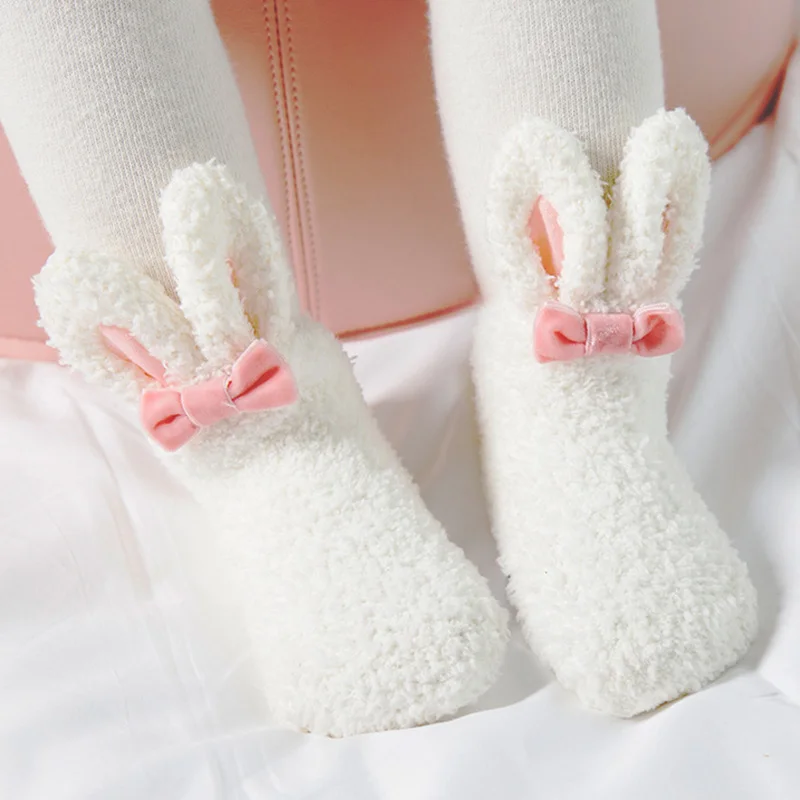 

3 Pairs/lot Socks for Newborns Baby Socks Winter Coral Fleece Baby Girls Socks Newborn Soft Cute Rabbit Girls Tube Socks