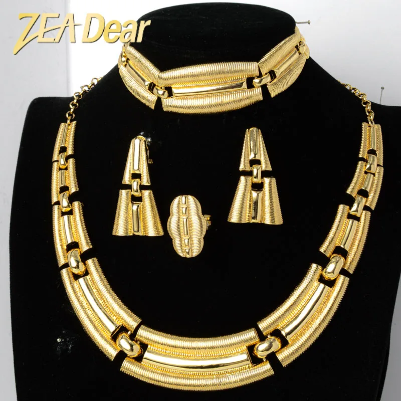 

ZEADear Bridal Wedding Women Jewelry Sets 24k Plant African Earrings Necklace Bracelet Ring Engagement Gift Party Anniversary