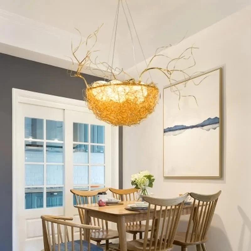 Современная люстра освещение для золотого птичьего гнезда столовой хрустальные