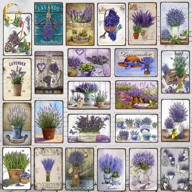 

Garden Lavender Metal Plate Purple Flower Farmhouse Tin Signs Plaque Beautiful Flowers Wall Art Home Garden Vintage Decoration