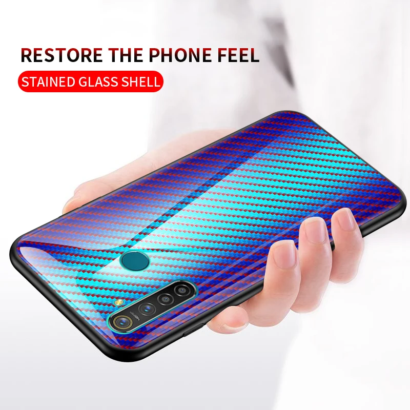 Красочное углеродное волокно с узором из закаленного стекла чехол для OPPO Realme 5 Pro