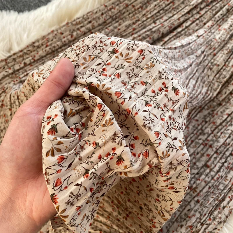 

New Women Bow Collar Long Sleeve Ruffles Vintage Midi Dress Elastic Waist Pleated Dress Spring Summer Floral Print Chiffon Dress