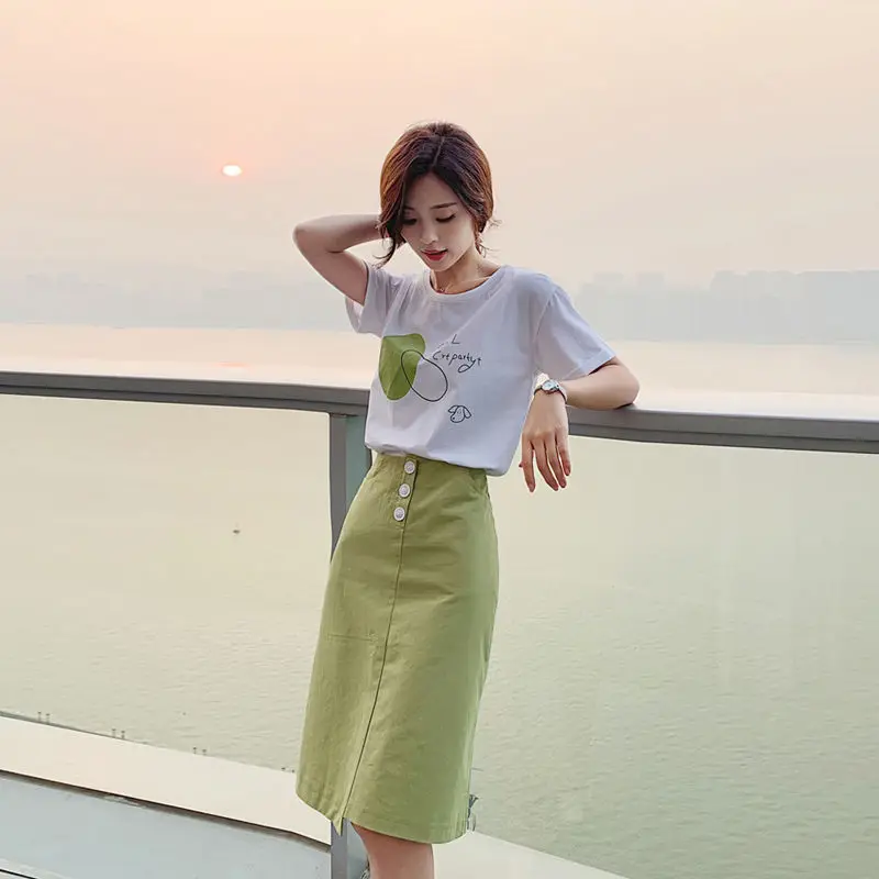 

2021 Summer New Fashion Women's Half-length Skirt Solid color Straight Elegant Student Korean High Waist Loose Casual Skirt