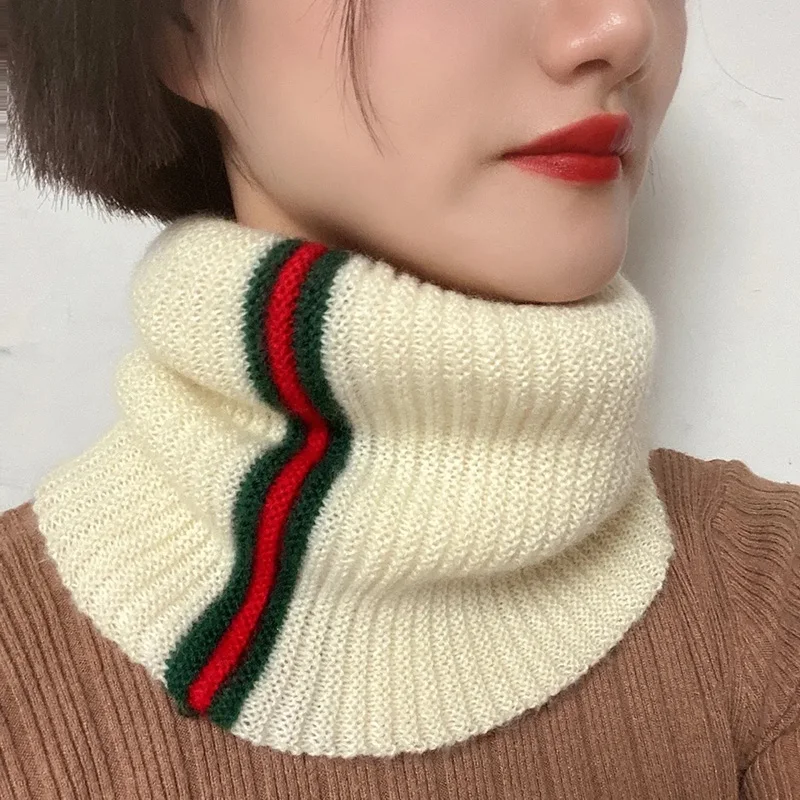 

Unisex Winter Warm Neck Protection Bib Wild Decoration Fake Collar Knitted Fashion Woolen Yarn Stretch Soft Striped Scarf F73