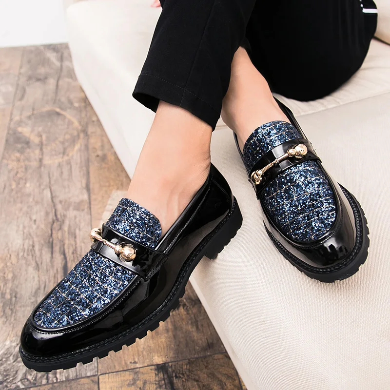 Leather Casual Shoes Men loafers Brand Metal Man Glitter club party Slip On Male gommino Driving Moccasins men | Обувь
