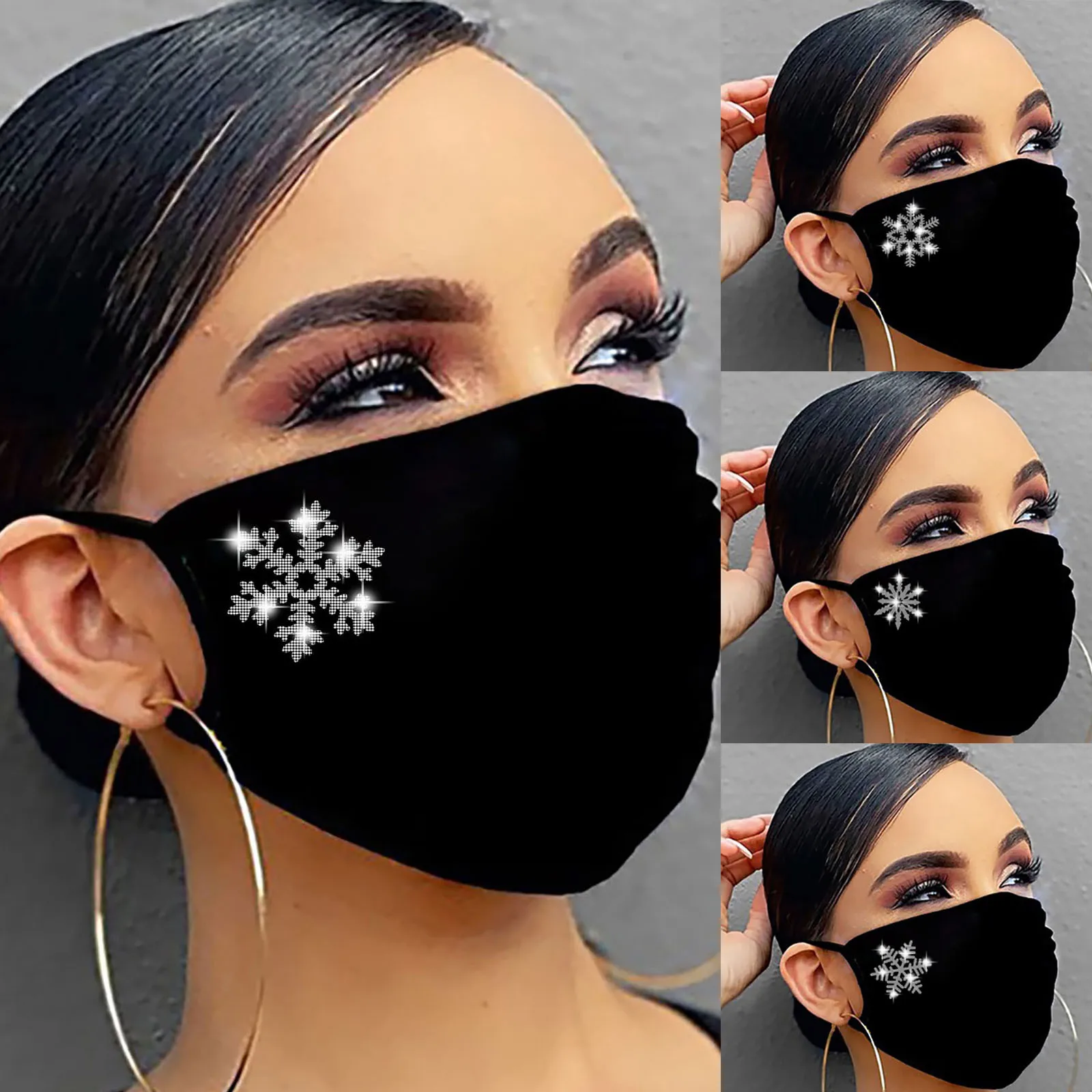

Модная блестящая маска Стразы для улицы дышащая Пылезащитная маска для лица моющиеся Рождественские снежинки маски для рта маски