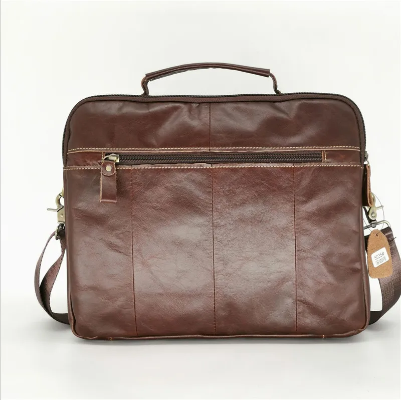 Fashion retro high quality natural real leather youth brown portable briefcase outdoor work lawyer laptop Shoulder Messenger Bag
