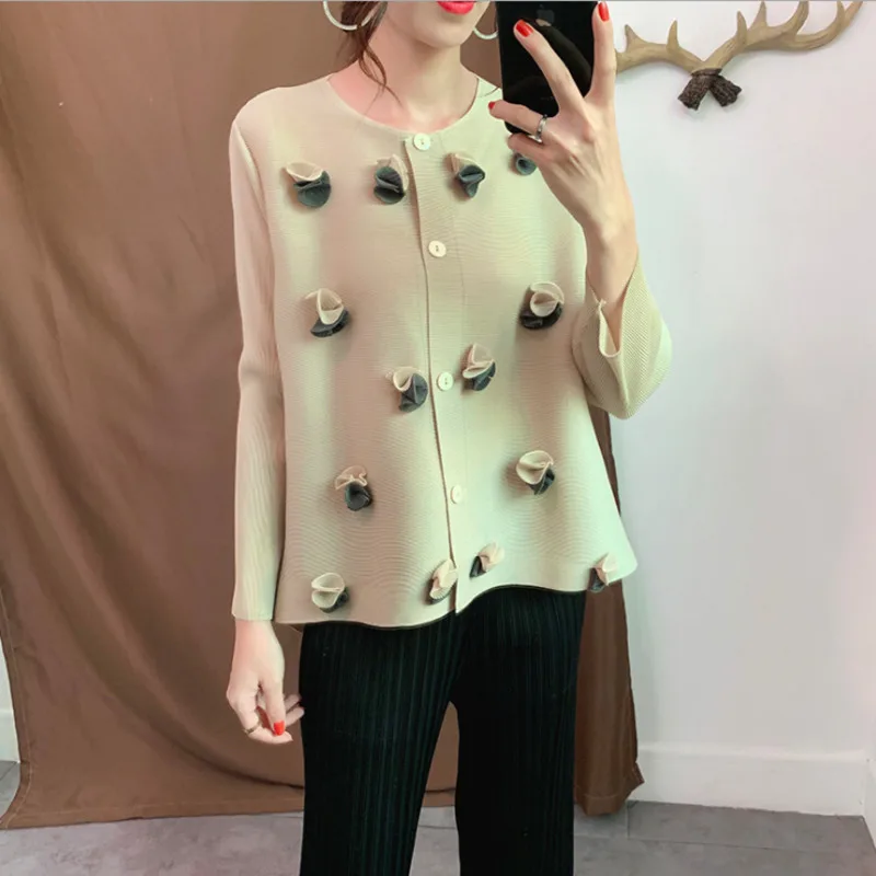 Женская плиссированная футболка LANMREM большого размера с длинным рукавом и