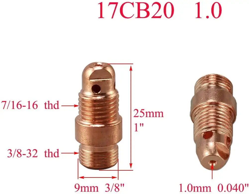 Короткая Цанговая трубка TIG набор разных размеров 17CB20 (0 040 дюйма 1 0 мм) (1/16 6 (3/32 2 4 (1/8