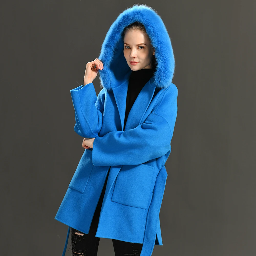 Женское кашемировое шерстяное пальто свободное оверсайз с воротником из