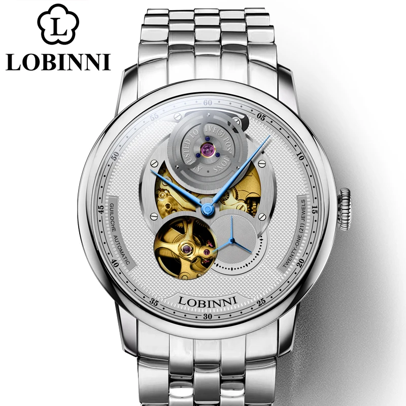 

LOBINNI Men Japan Automatic Mechanical Watch Transparent Skeleton Mens Watches Luxury Mens Watches Top Brand Leather Male Clock