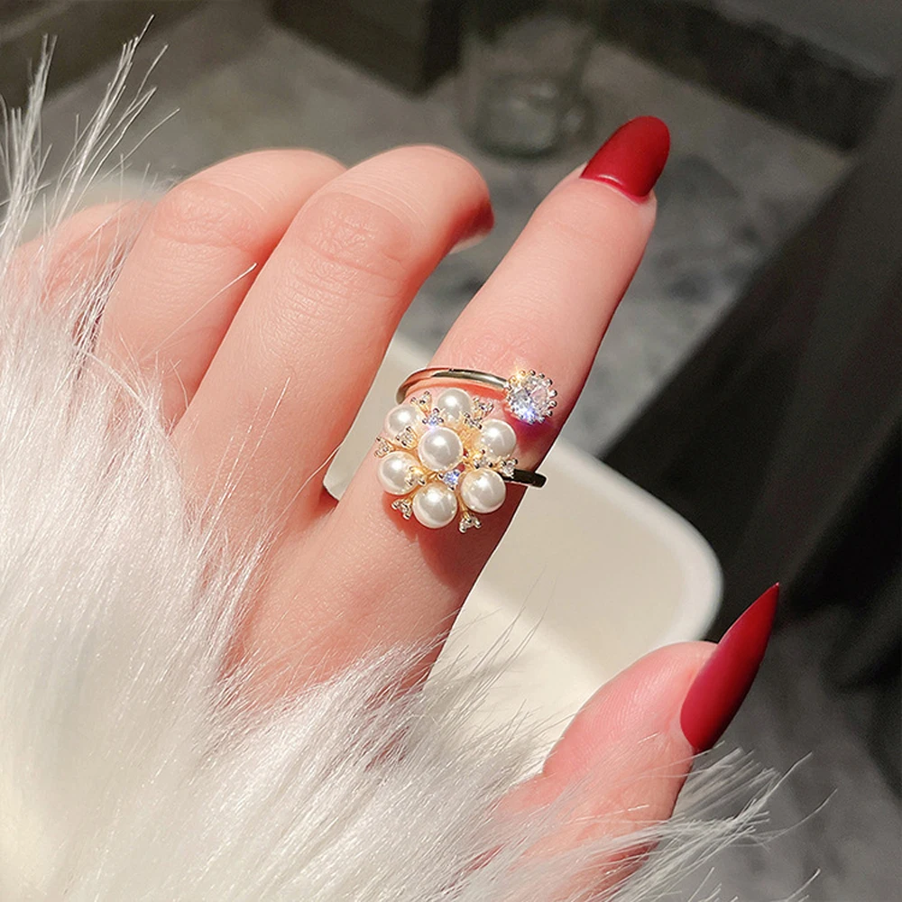 

in 2021Cute/Romantic Fake Pearls Index Finger Accessories fireworks shape Finger Ring Hip Pop Women National wind Hyperbole Ring