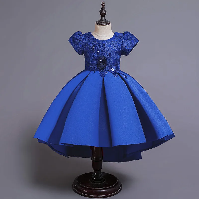 Flower Lace Dress Girls Clothes Princess Party Pageant Long Gown Kids Dresses for Girls Wedding Birthday Clothing - Цвет: blue