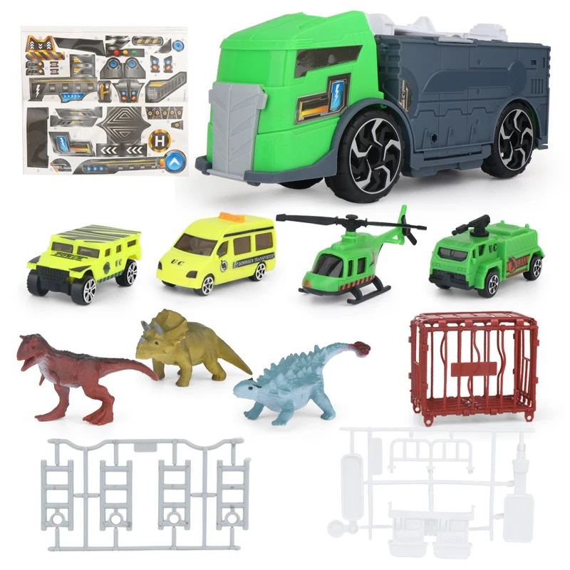 

Dinosaur car set Dinosaur Transport Car Carrier Truck Toy with 3 Dinosaurs 3 Matchbox Cars and 1 Helicopter for Boy