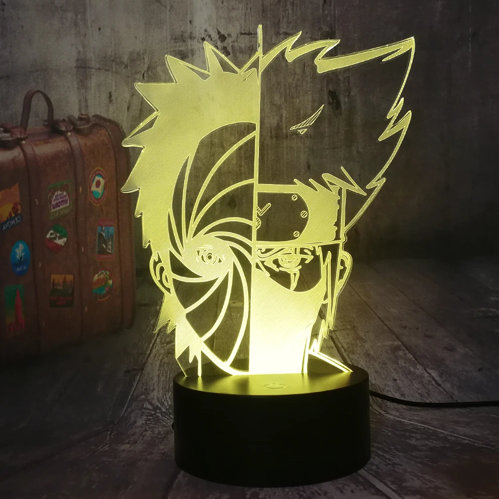 Наруто рисунок Хатаке Какаси Учиха Обито лицо 3D Ночник светильник для спальни
