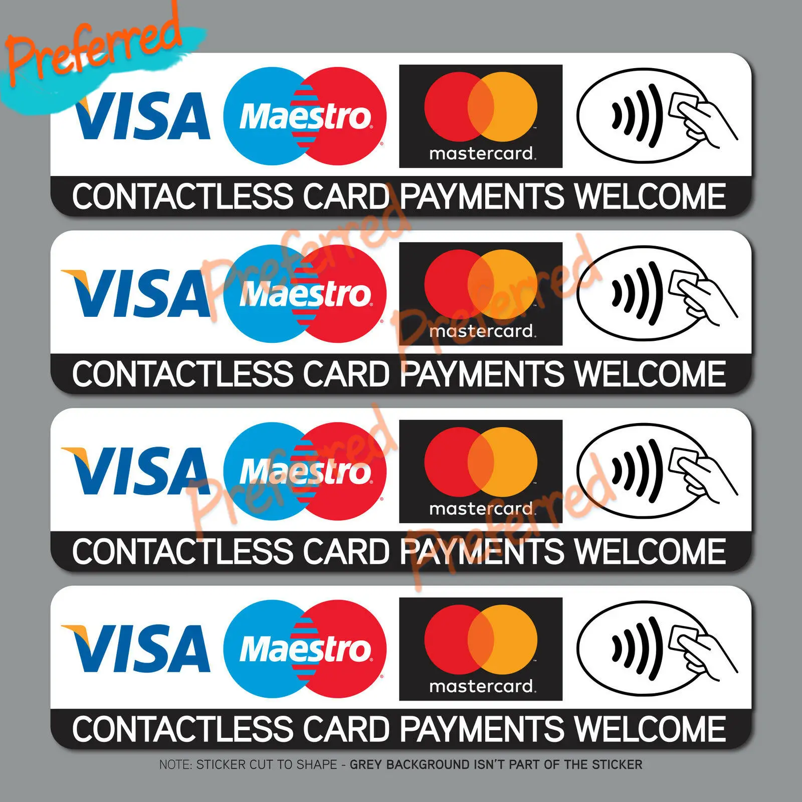 

4 X Contactless Credit Card Payments Stickers Taxi Shop VISA Mastercard for Cup, Laptop, Glass Door，car Cooler Car Sticker Decal