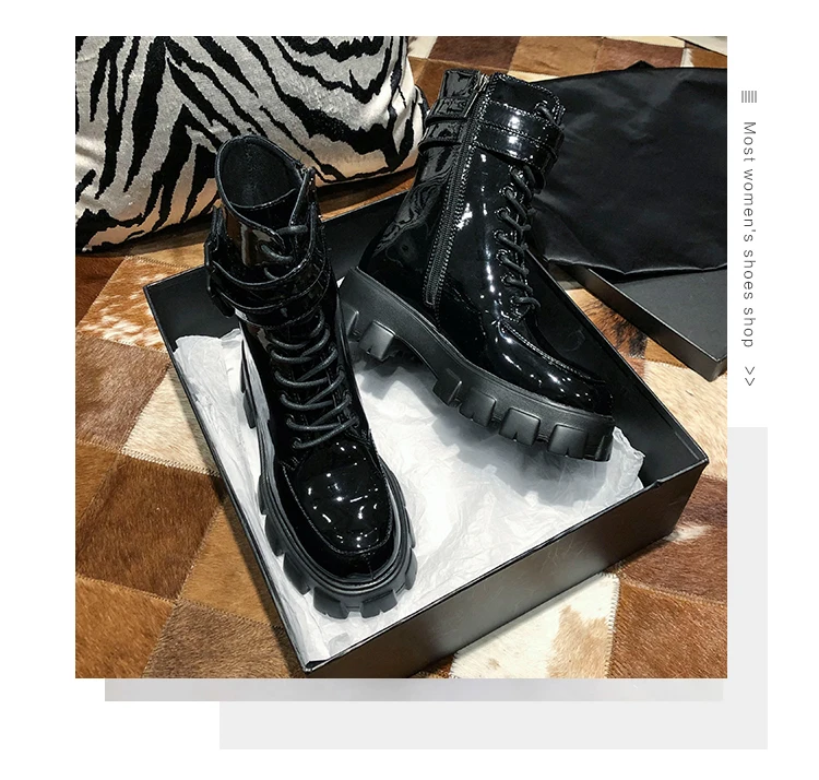 Зимние ботинки на платформе; красивые женские кожаные ботинки; Bota Feminina Botas Mujer; ботильоны в байкерском стиле с пряжкой на толстой подошве; Botines Mujer;