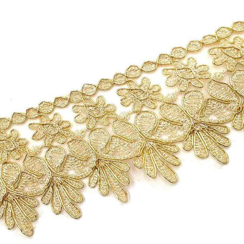 7 ярдов Высокое качество Красивое золотое кружево ткань лента для аппликации