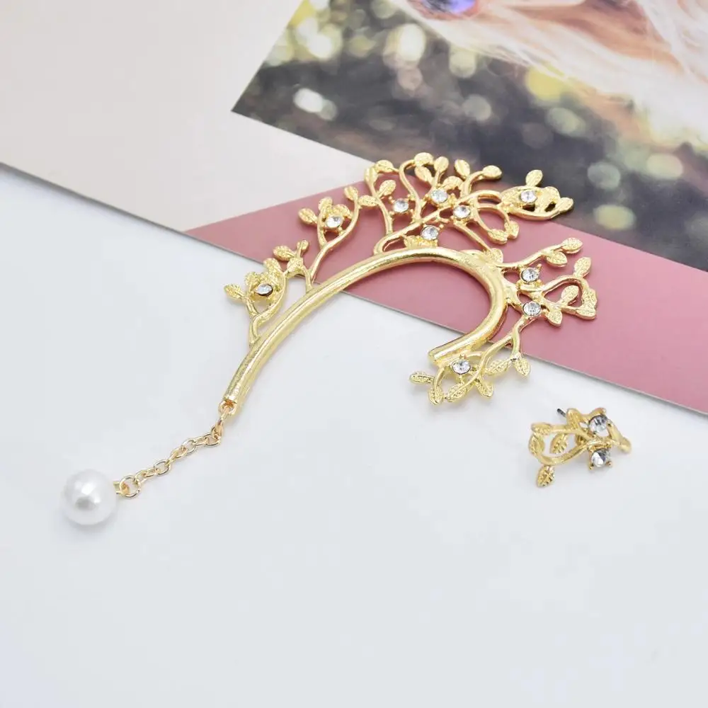 

New Golden Crystal Pearl Ear Hook Clip Earrings Long Tassel Ear Clip Ladies Fashion Earring Jewelry Party Wedding Jewelry Gift