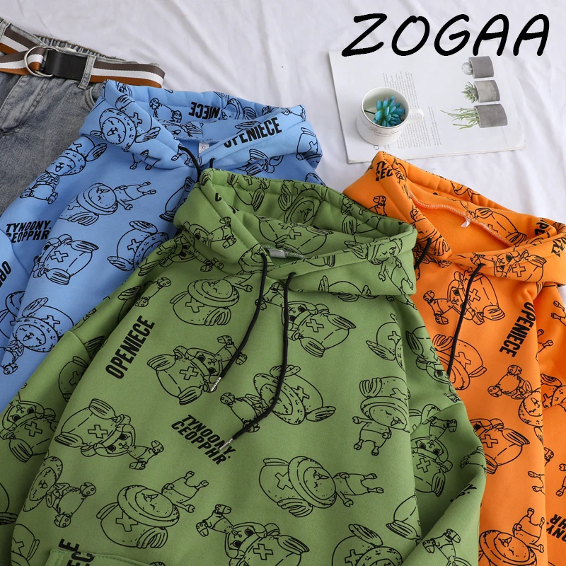 

Свитшот ZOGAA мужской с капюшоном, Свитшот из хлопка с японским аниме принтом в стиле Харадзюку, Толстый Пуловер С Капюшоном, куртка