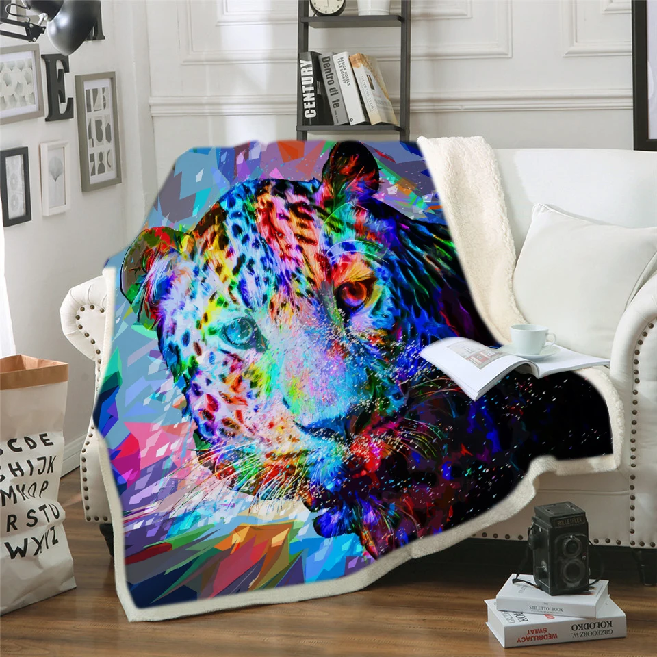 Красивое плюшевое одеяло с 3D принтом животных ягуар леопард Кугар тонкое кресло