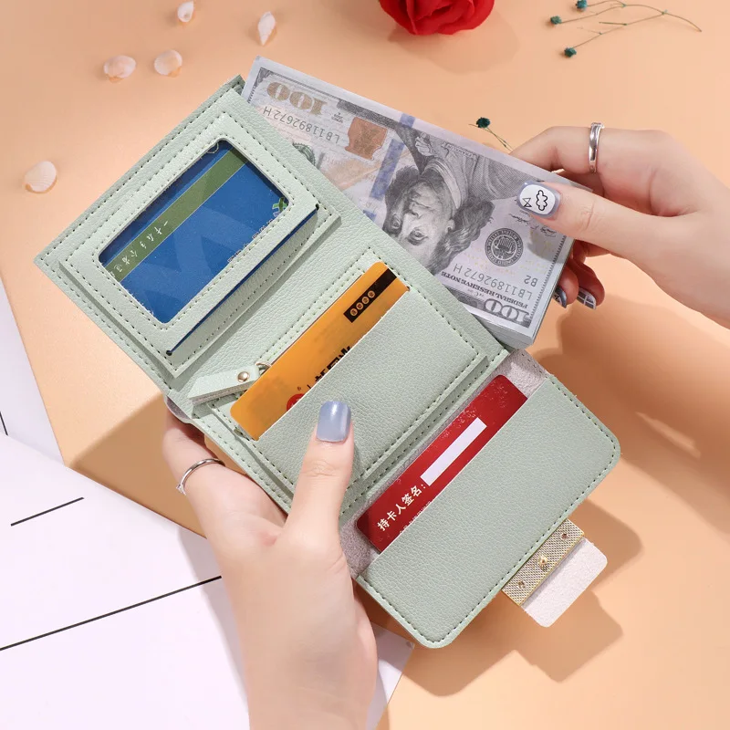 Маленькие женские кожаные кошельки короткий кошелек модный тройного сложения