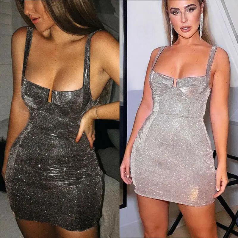 

Women Sexy Sleeveless Bandage Strappy Bodycon Evening Party Cocktail Sequin Club Party Deep V Ladies Short Mini Pencil Dress