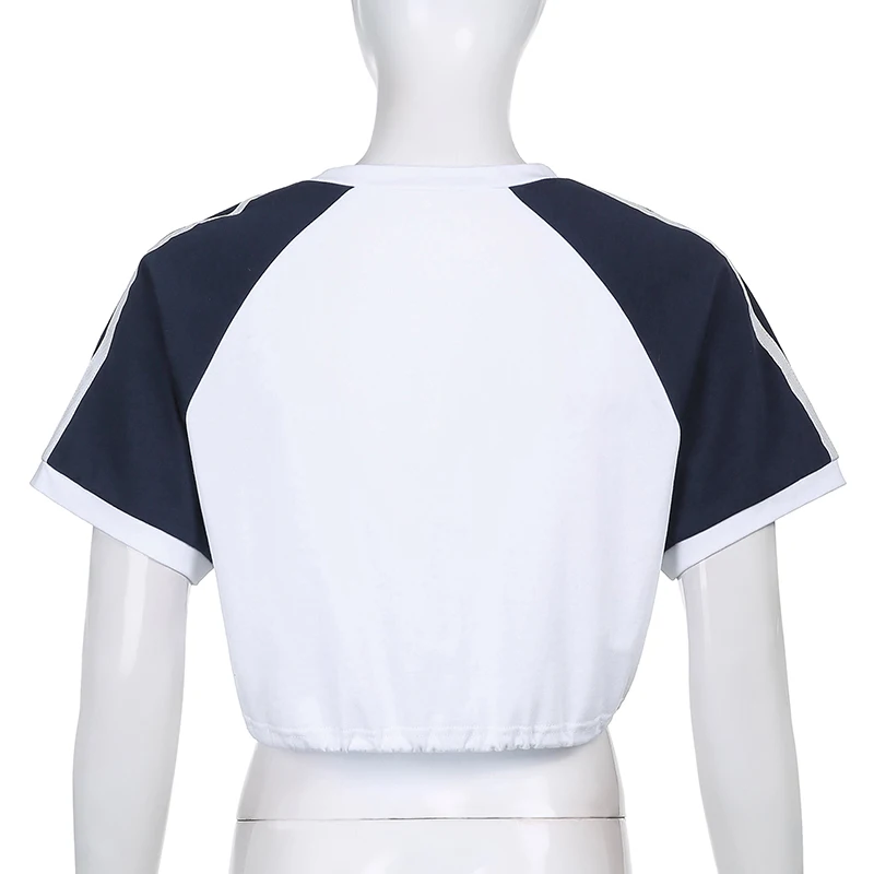 

Rockmore Y2K Patchwork Crop Top Women Short Sleeve T Shirt Print Korean Casual Tshirt Harajuku Tee Top Clothes Summer 2021 White