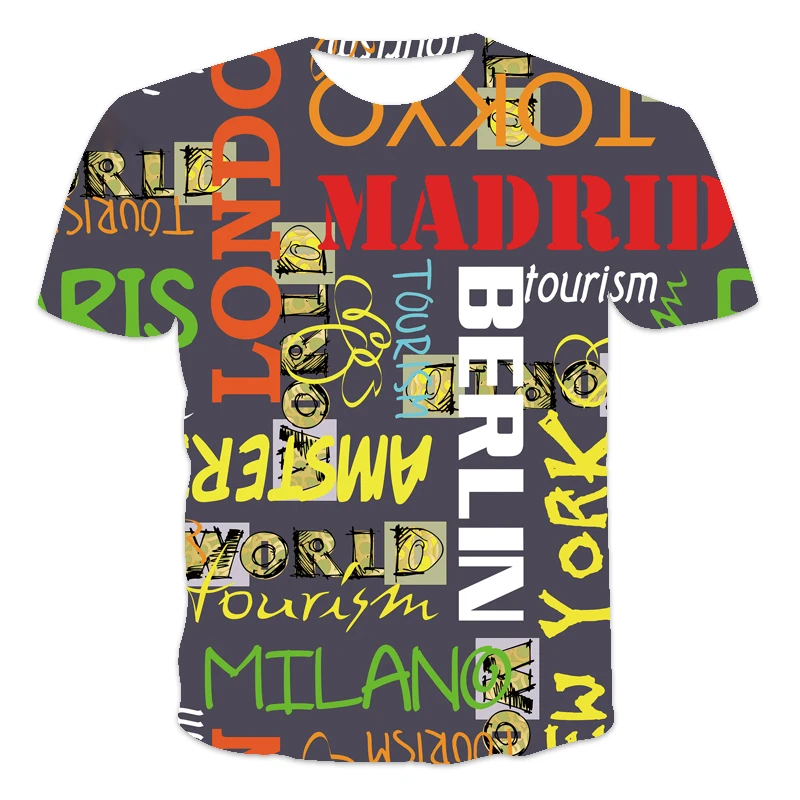 

2021 Summer Men's T-shirt Letter Graffiti 3D Printing Fashion Street Trend Personality O-Neck Oversized T-Shirt Unisex